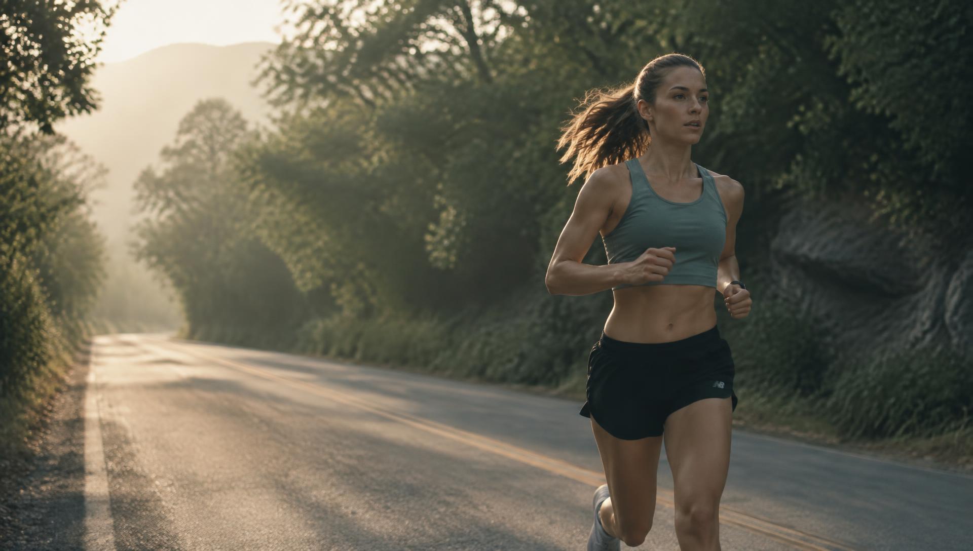 Runner on a quiet road at sunrise